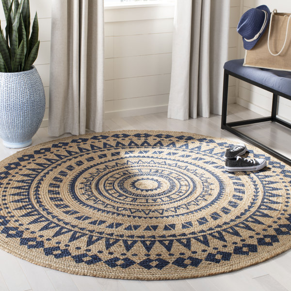 Union Rustic Round Detweiler Oriental Handwoven Royal Blue Area Rug